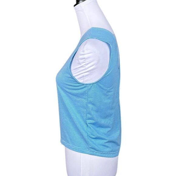 Adidas Blue And White Stripe Sleeveless Athletic Top With Open Cutout Back, EUC - Picture 3 of 7